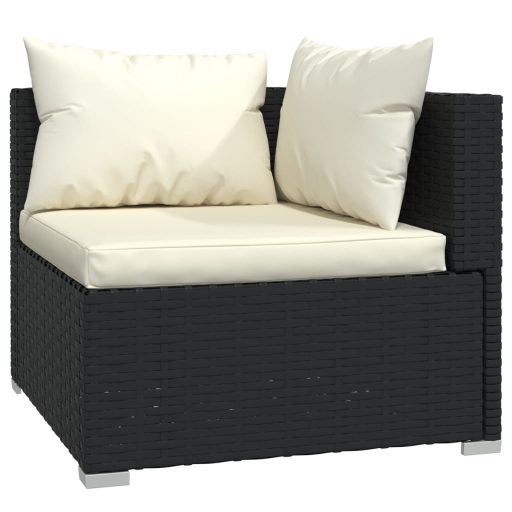3 részes fekete polyrattan kerti ülőgarnitúra párnákkal