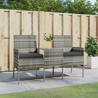   Kétszemélyes antracitszürke polyrattan kanapé teázóasztallal