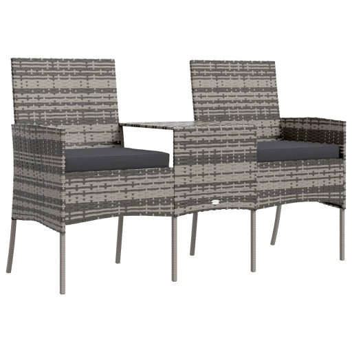Kétszemélyes antracitszürke polyrattan kanapé teázóasztallal