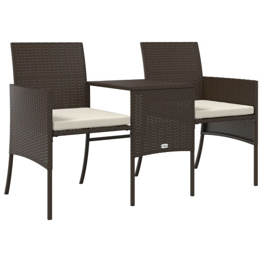 2 személyes barna polyrattan kerti kanapé asztallal/székkel