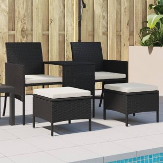   2 személyes fekete polyrattan kerti kanapé asztallal/székkel