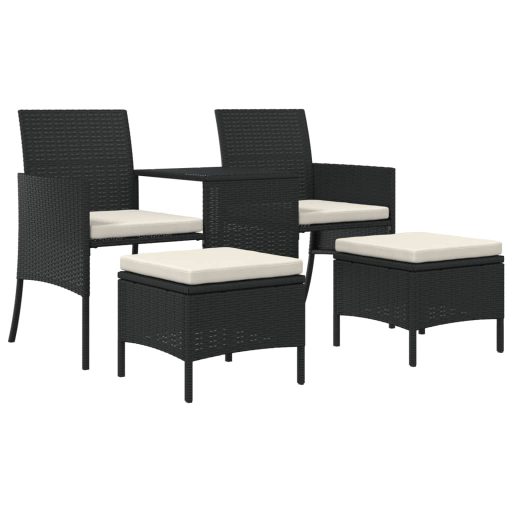 2 személyes fekete polyrattan kerti kanapé asztallal/székkel