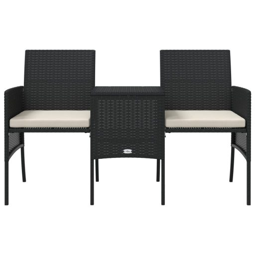 2 személyes fekete polyrattan kerti kanapé asztallal/székkel