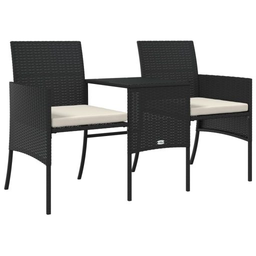 2 személyes fekete polyrattan kerti kanapé asztallal/székkel