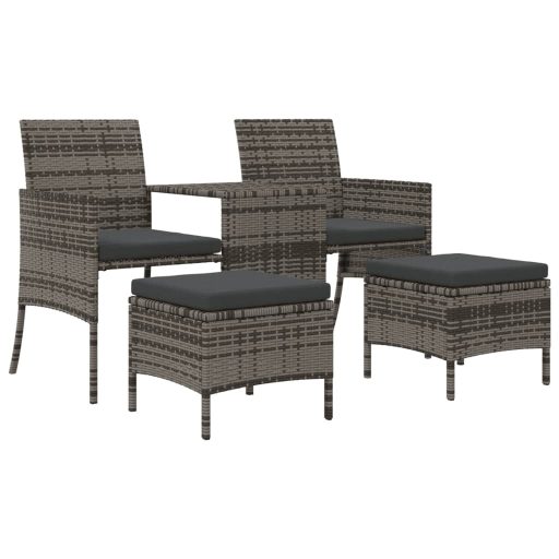 2 személyes szürke polyrattan kerti kanapé asztallal/székkel