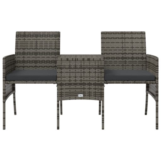 2 személyes szürke polyrattan kerti kanapé asztallal/székkel
