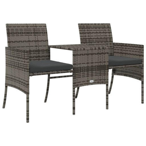 2 személyes szürke polyrattan kerti kanapé asztallal/székkel