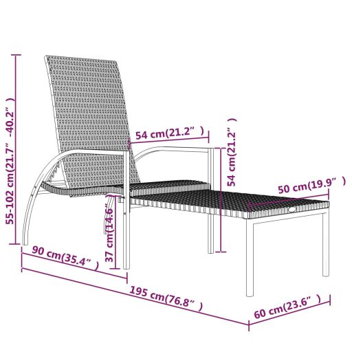 Barna polyrattan napozóágy lábtartóval
