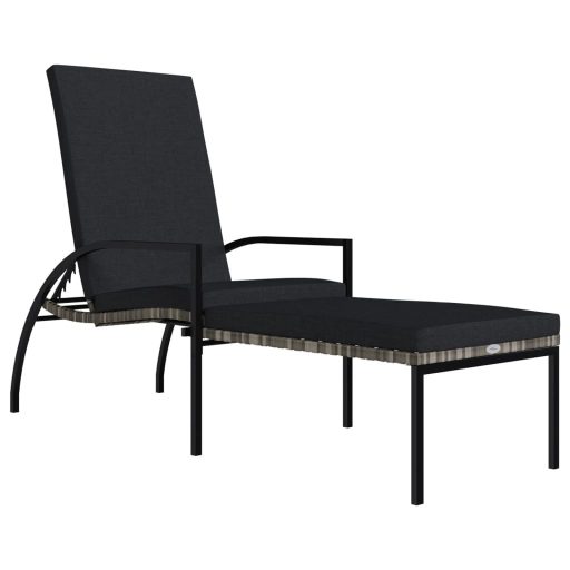 Szürke polyrattan napozóágy lábtartóval