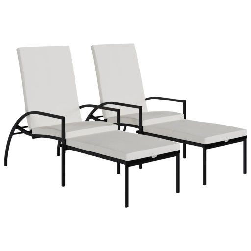 2 db fekete polyrattan napozóágy lábtartóval
