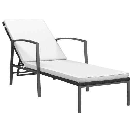 2 db fekete polyrattan napozóágy asztallal