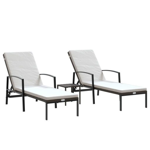 2 db barna polyrattan napozóágy asztallal