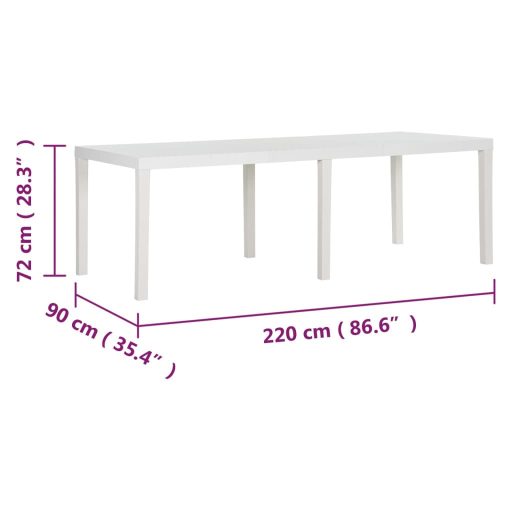 Fehér polipropilén kerti asztal 220 x 90 x 72 cm
