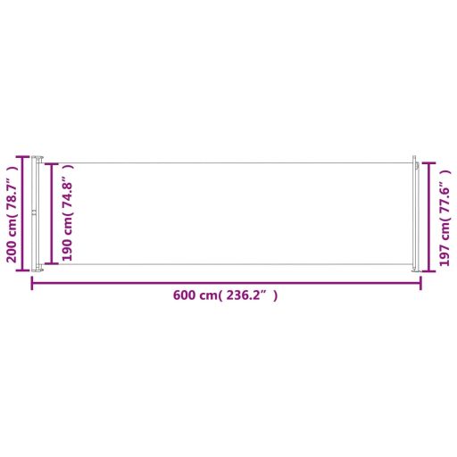 Kék behúzható oldalsó terasznapellenző 200 x 600 cm