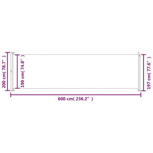 Piros behúzható oldalsó terasznapellenző 200 x 600 cm