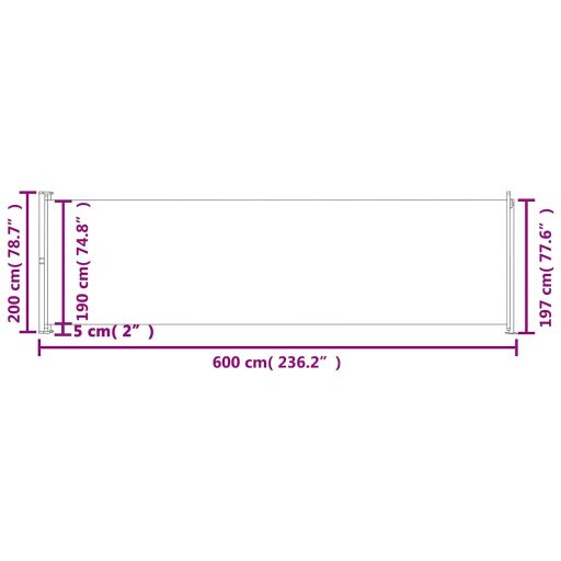 Barna behúzható oldalsó terasznapellenző 200 x 600 cm