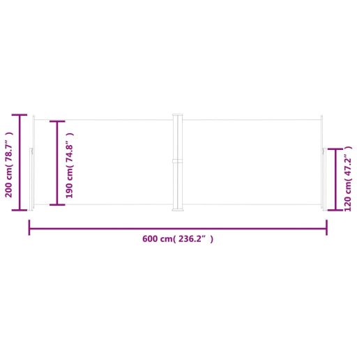 Kék behúzható oldalsó napellenző 200 x 600 cm