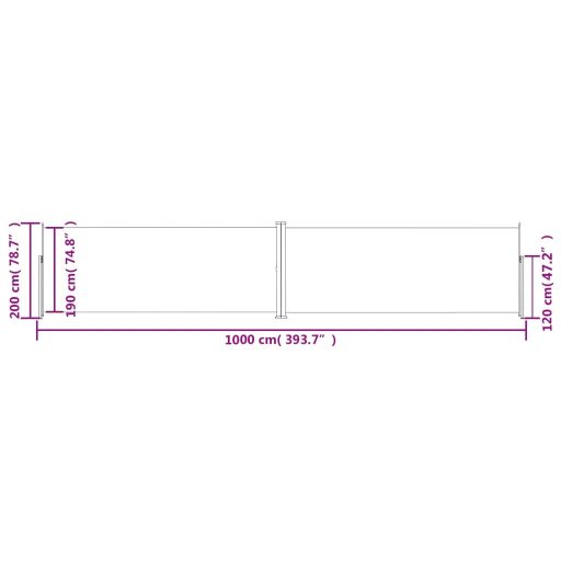 Piros behúzható oldalsó napellenző 200 x 1000 cm