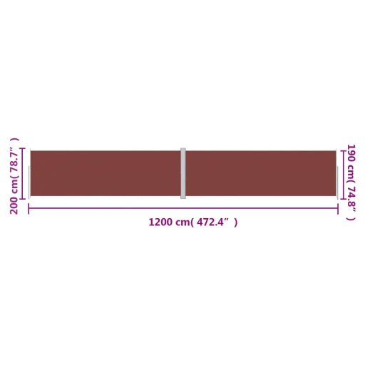 Barna behúzható oldalsó napellenző 200 x 1200 cm