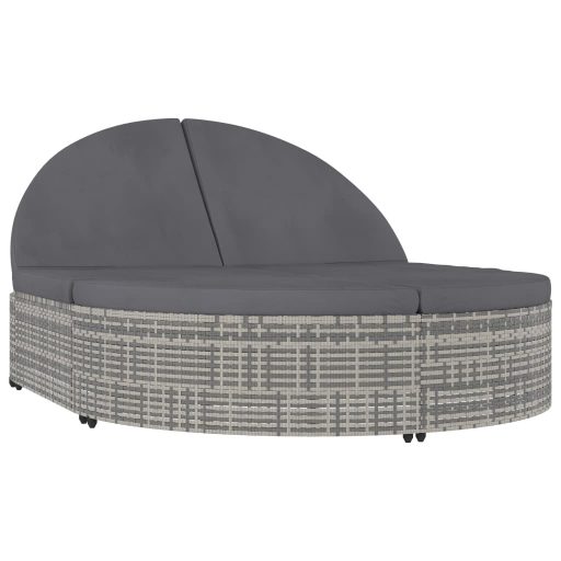 2 személyes szürke kerti polyrattan napozóágy párnával
