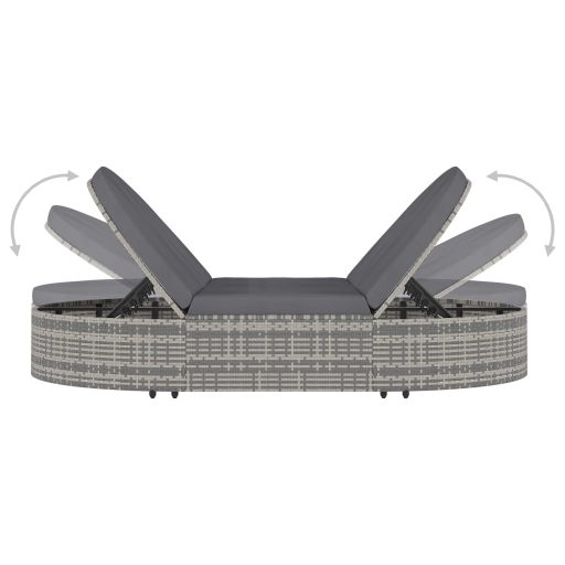 2 személyes szürke kerti polyrattan napozóágy párnával