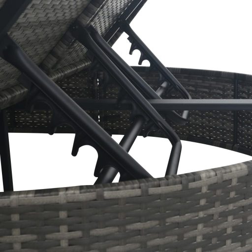 2 személyes szürke kerti polyrattan napozóágy párnával