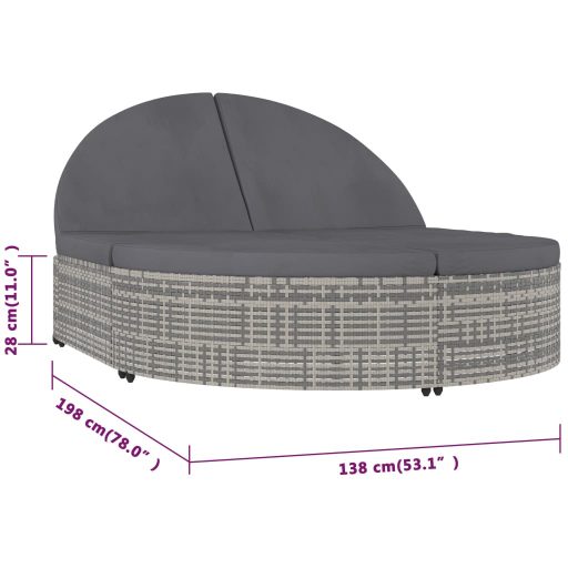 2 személyes szürke kerti polyrattan napozóágy párnával