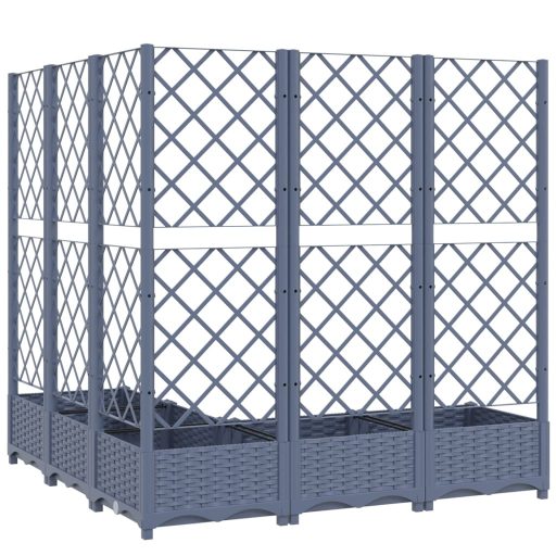 Sötétszürke PP rácsos kerti ültetőláda 120 x 120 x 121,5 cm