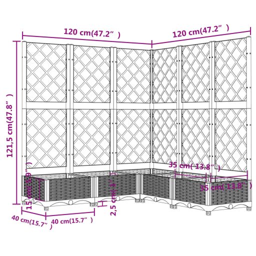 Sötétszürke PP rácsos kerti ültetőláda 120 x 120 x 121,5 cm
