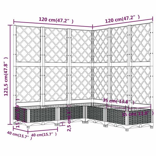 Kékszürke PP rácsos kerti ültetőláda 120 x 120 x 121,5 cm