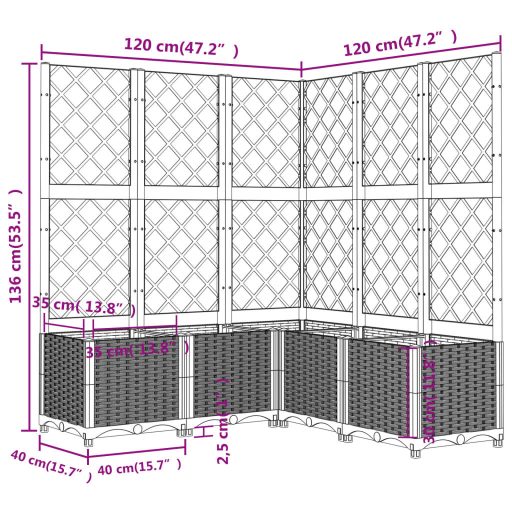 Fekete polipropilén rácsos kerti ültetőláda 120 x 120 x 136 cm
