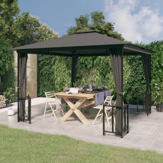   Antracitszürke pavilon oldalfalakkal és dupla tetővel 3 x 3 m