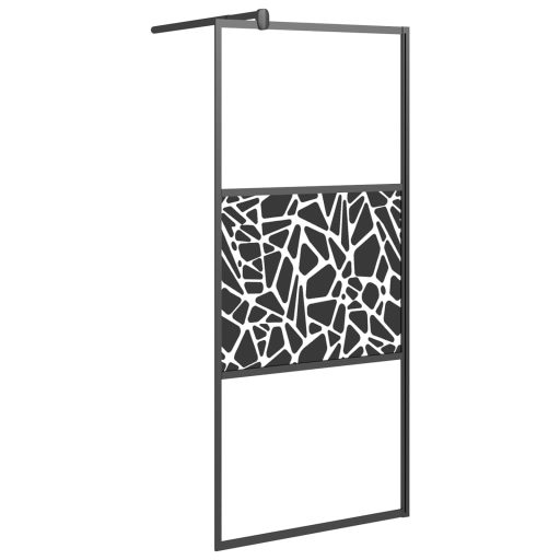 Fekete ESG üveg és alumínium zuhanyfal polccal 80 x 195 cm