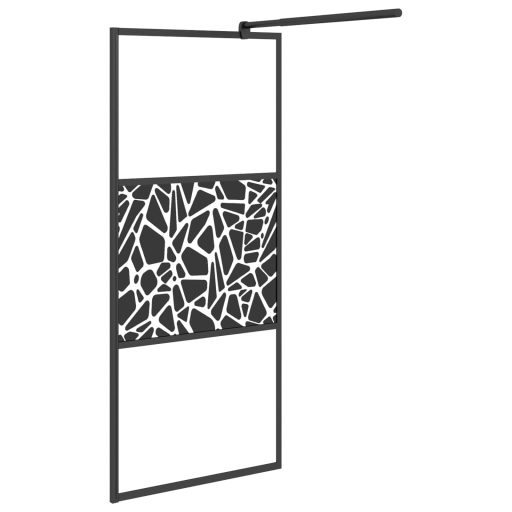 Fekete ESG üveg és alumínium zuhanyfal polccal 80 x 195 cm