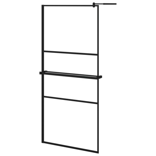 Fekete ESG üveg és alumínium zuhanyfal polccal 90 x 195 cm