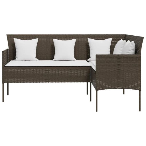 Barna polyrattan L-alakú kanapé párnával