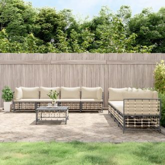   9 részes antracitszürke polyrattan kerti ülőgarnitúra párnákkal