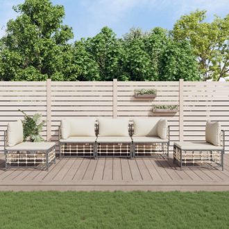   5 részes antracitszürke polyrattan kerti ülőgarnitúra párnákkal