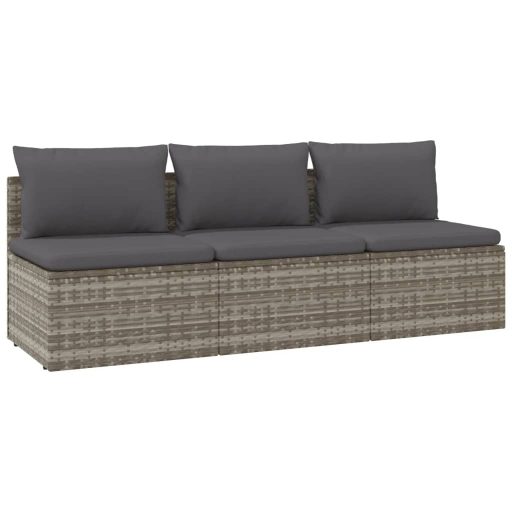 3 személyes szürke polyrattan kerti kanapé párnával