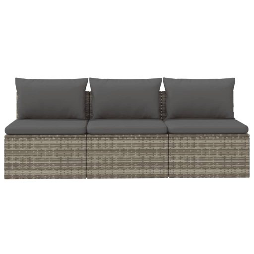 3 személyes szürke polyrattan kerti kanapé párnával