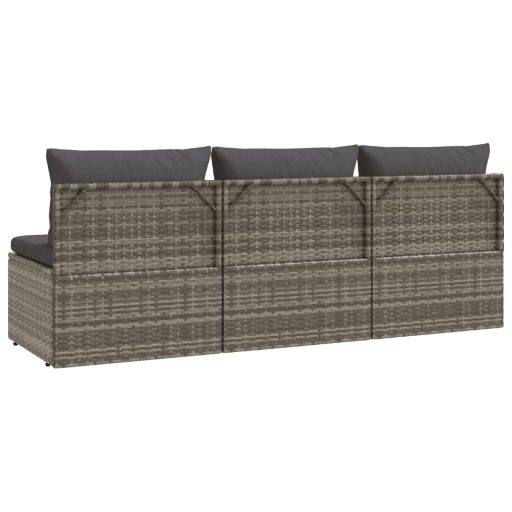 3 személyes szürke polyrattan kerti kanapé párnával