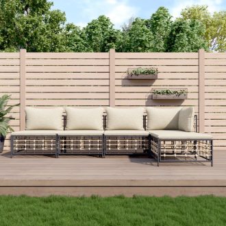   5 részes antracitszürke polyrattan kerti ülőgarnitúra párnákkal