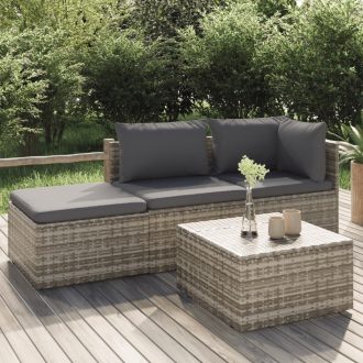   4 részes szürke polyrattan kerti ülőgarnitúra párnákkal