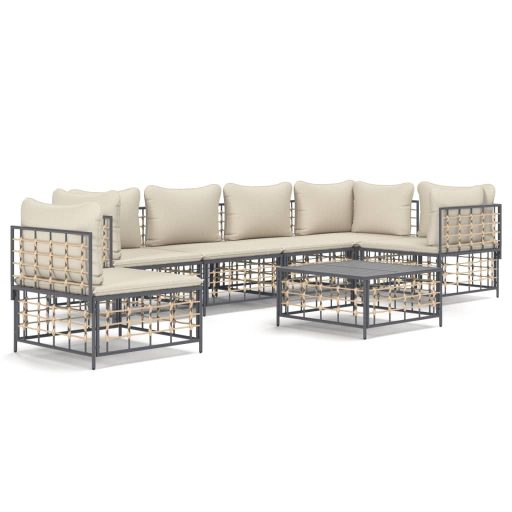 7 részes antracitszürke polyrattan kerti ülőgarnitúra párnákkal