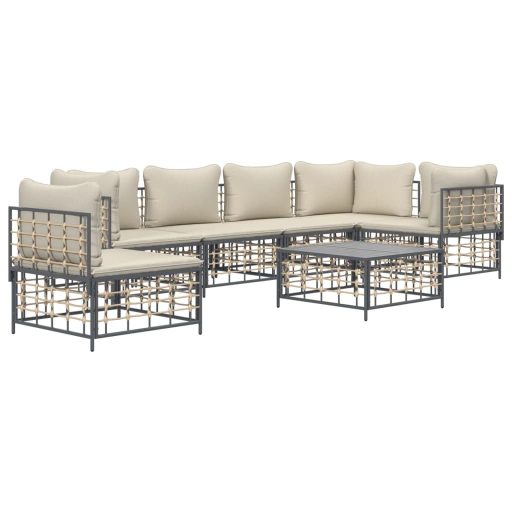 7 részes antracitszürke polyrattan kerti ülőgarnitúra párnákkal