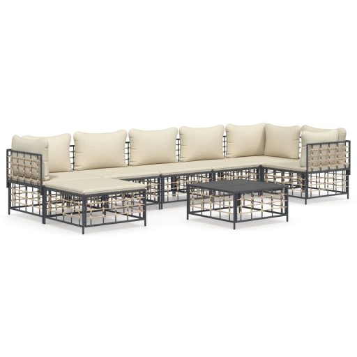 8 részes antracitszürke polyrattan kerti ülőgarnitúra párnákkal