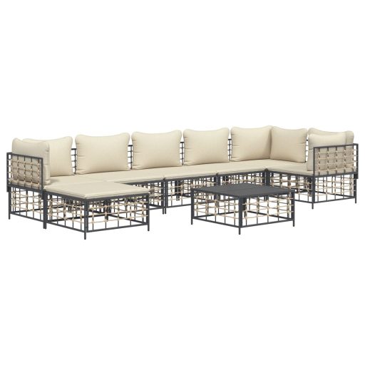 8 részes antracitszürke polyrattan kerti ülőgarnitúra párnákkal