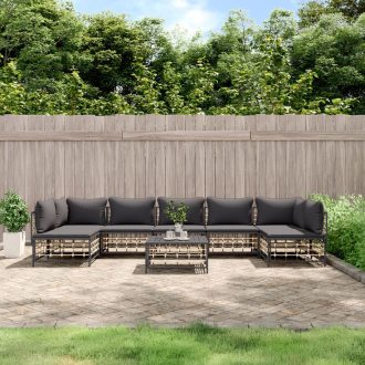   8 részes antracitszürke polyrattan kerti ülőgarnitúra párnákkal