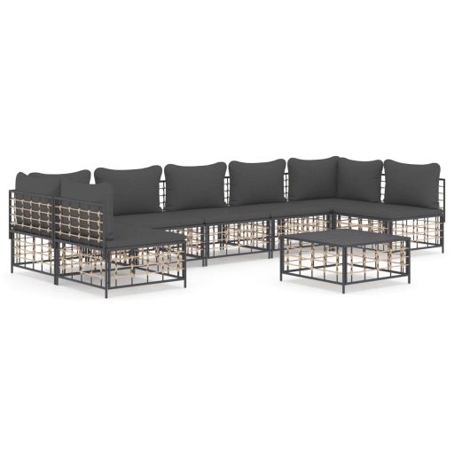 8 részes antracitszürke polyrattan kerti ülőgarnitúra párnákkal
