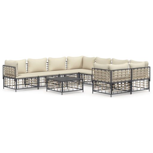 9 részes antracitszürke polyrattan kerti ülőgarnitúra párnákkal